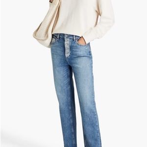 PAIGE Sarah Straight Ankle in Magda Distressed Blue high rise button fly Jean 24